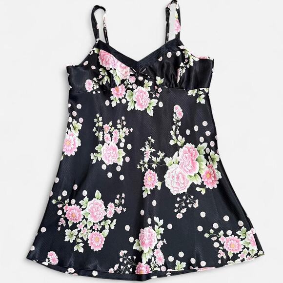 NWT Y2K Morgan Taylor Black & Pink Floral Dark Coquette Romantic Satin Slip XL - Picture 6 of 8